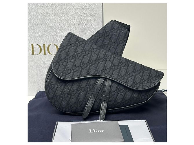 Dior Borsa Sella Oblique Jacquard da Uomo Nera Nero - vista 2
