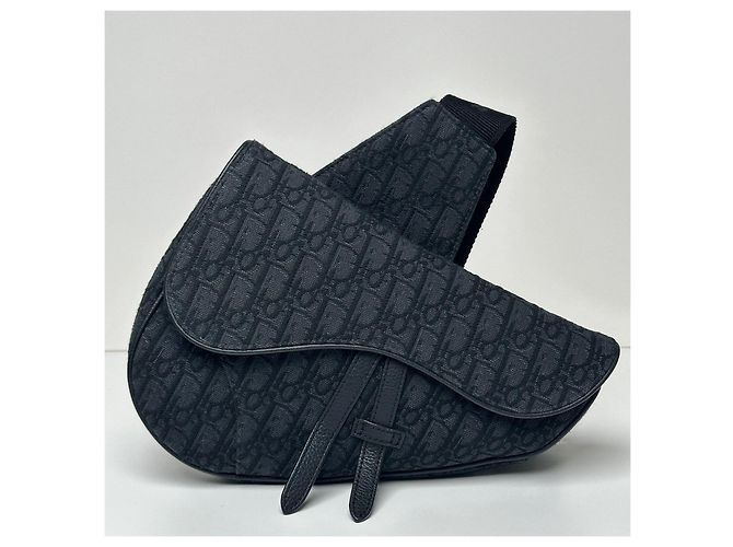 Dior Borsa Sella Oblique Jacquard da Uomo Nera Nero - vista 3