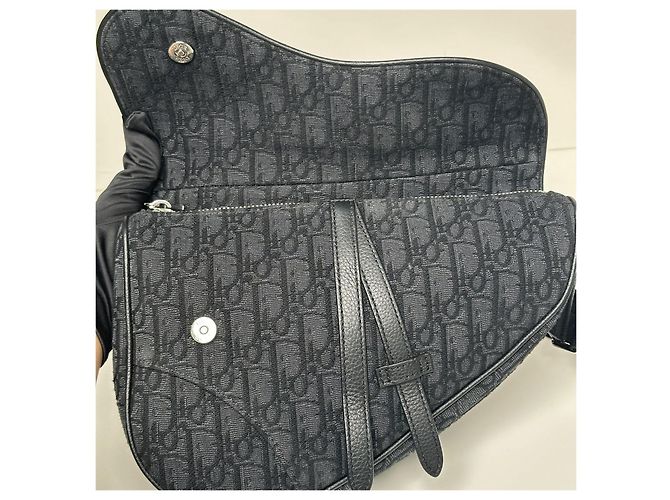 Dior Borsa Sella Oblique Jacquard da Uomo Nera Nero - vista 7