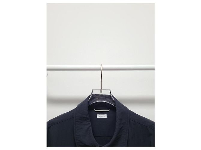 Thom Browne Giacca-camicia in nylon blu navy con dettaglio sulla manica con bottoni a pressione - vista 2