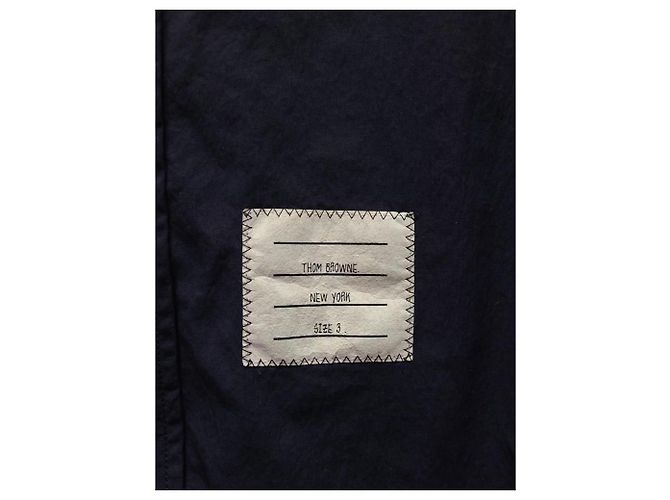 Thom Browne Giacca-camicia in nylon blu navy con dettaglio sulla manica con bottoni a pressione - vista 5