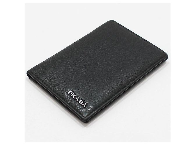 Prada Black Vitello Grain Silver Card Holder - view 3
