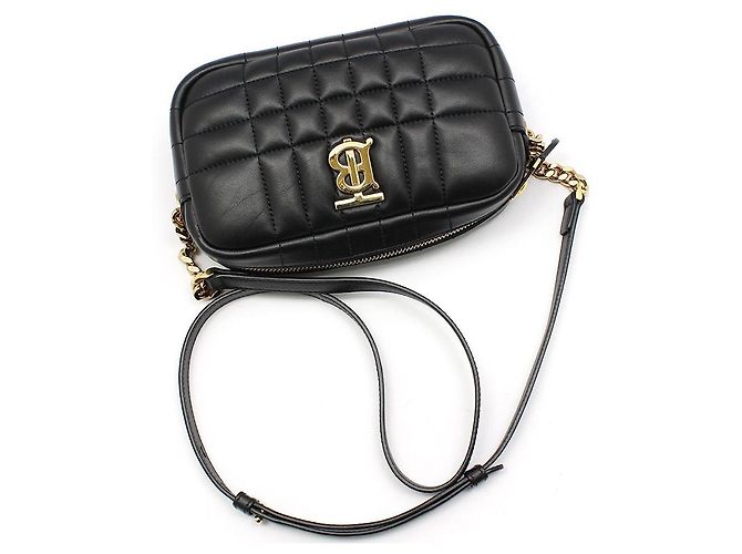 Burberry Mini borsa a tracolla Lola in pelle nera con logo TB dorato Nero - vista 3