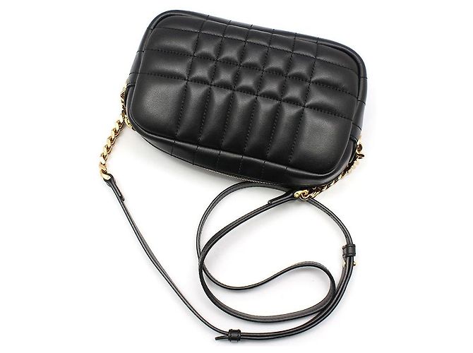 Burberry Mini borsa a tracolla Lola in pelle nera con logo TB dorato Nero - vista 4