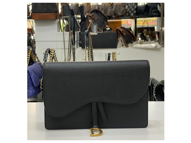 Dior Borsa a tracolla Saddle Chain in pelle di vitello nera Nero - vista 2