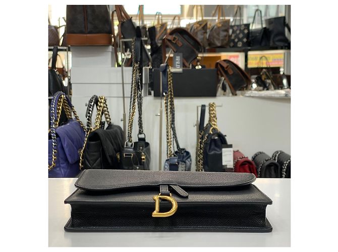 Dior Borsa a tracolla Saddle Chain in pelle di vitello nera Nero - vista 7