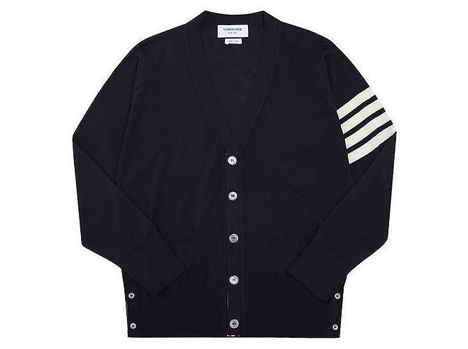 Thom Browne Nachhaltiger Merino-Woll-Cardigan für Herren, Bar Stripe stamp: Schwarz - Ansicht 3