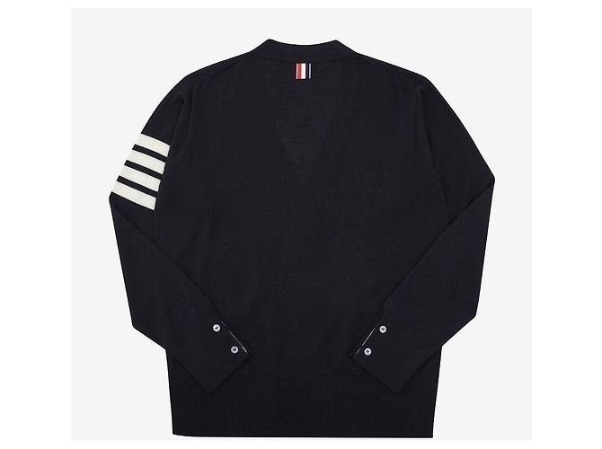 Thom Browne Nachhaltiger Merino-Woll-Cardigan für Herren, Bar Stripe stamp: Schwarz - Ansicht 5