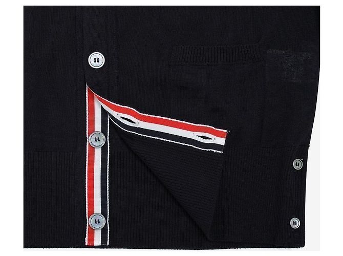 Thom Browne Nachhaltiger Merino-Woll-Cardigan für Herren, Bar Stripe stamp: Schwarz - Ansicht 7
