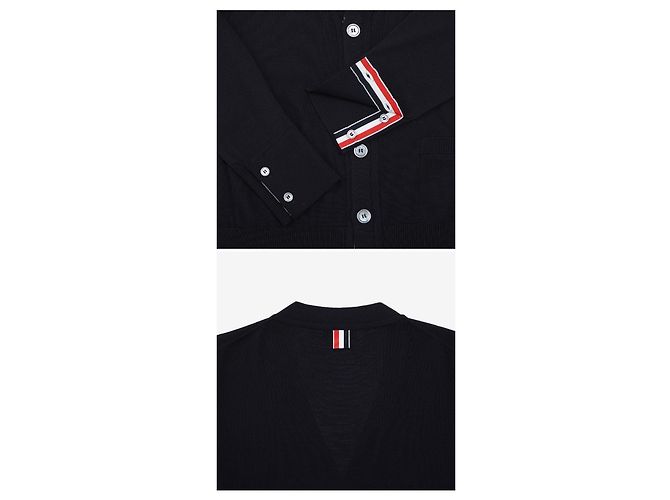 Thom Browne Nachhaltiger Merino-Woll-Cardigan für Herren, Bar Stripe stamp: Schwarz - Ansicht 9