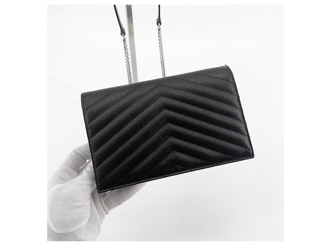 Saint Laurent Borsa a tracolla WOC Monogram Envelope con catena Nero - vista 3