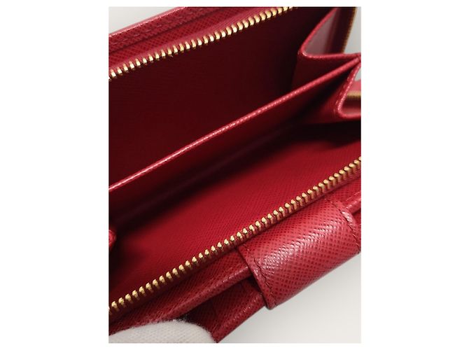 Prada Red Saffiano Triangle Logo Women's Wallet - view 5