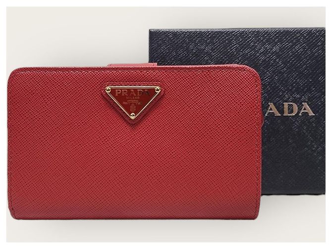 Prada Red Saffiano Triangle Logo Women's Wallet - view 7