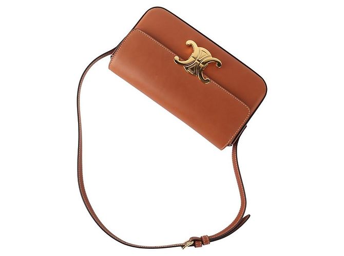 Céline Borsa a tracolla Triomphe in pelle di vitello naturale Marrone - vista 4