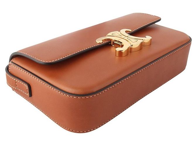 Céline Borsa a tracolla Triomphe in pelle di vitello naturale Marrone - vista 5