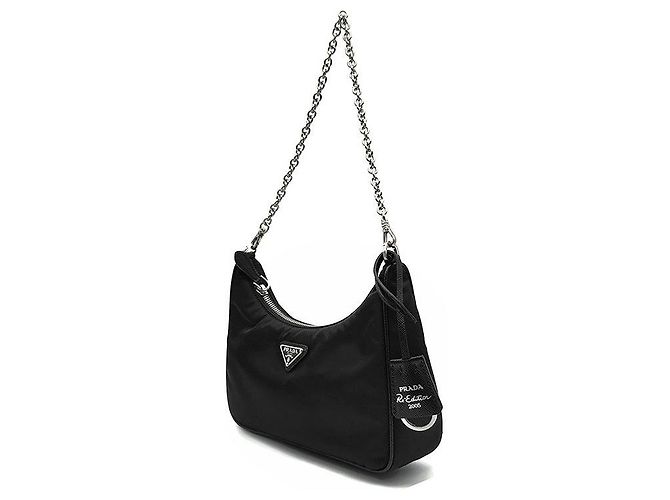 Prada Borsa Hobo in Tessuto Re-Nylon con tracolla a catena Nero - vista 2