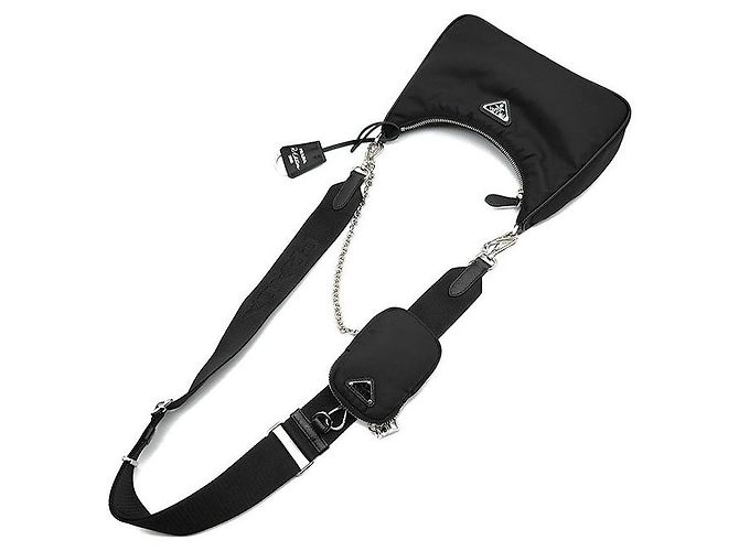 Prada Borsa Hobo in Tessuto Re-Nylon con tracolla a catena Nero - vista 4