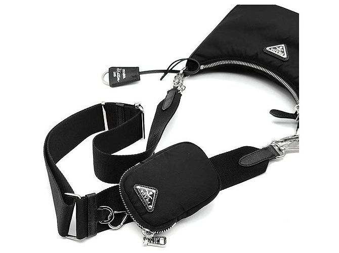 Prada Borsa Hobo in Tessuto Re-Nylon con tracolla a catena Nero - vista 5