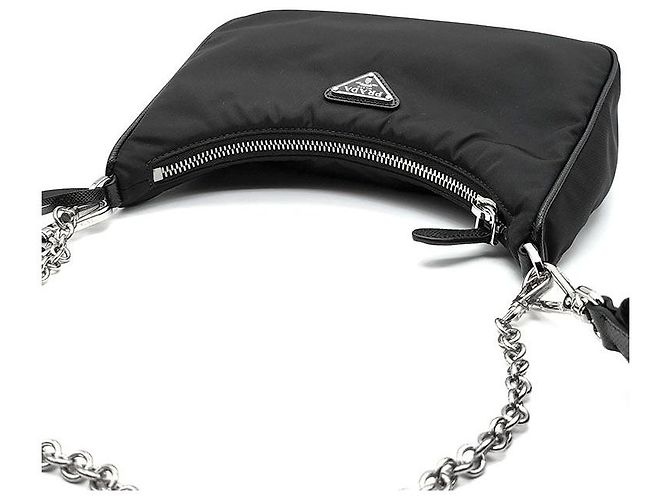 Prada Borsa Hobo in Tessuto Re-Nylon con tracolla a catena Nero - vista 6
