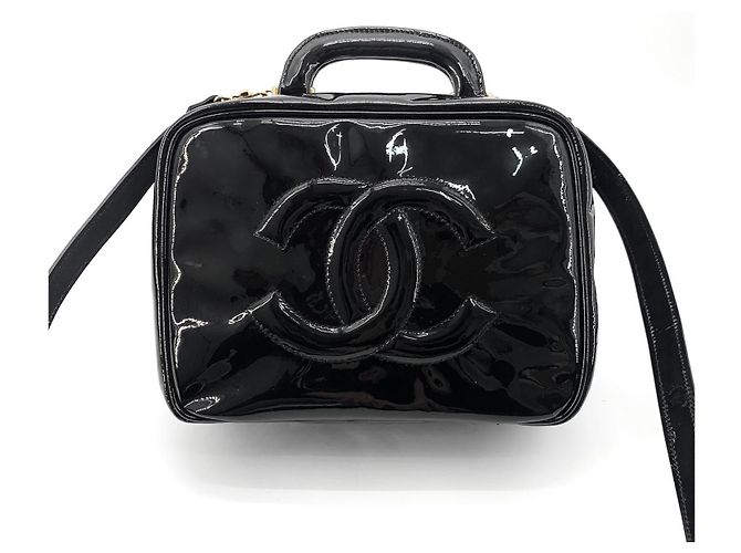 Chanel Borsa Tote con Manico Superiore Cosmético Brevettato con Tracolla Nero - vista 2