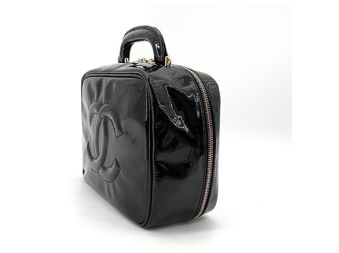 Chanel Borsa Tote con Manico Superiore Cosmético Brevettato con Tracolla Nero - vista 4