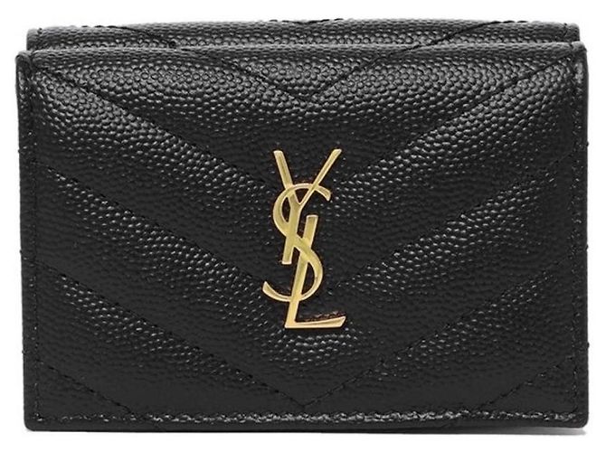 Saint Laurent Black Monogram Grained Poudre Embossed Leather Small Wallet - view 10