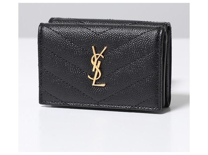 Saint Laurent Black Monogram Grained Poudre Embossed Leather Small Wallet - view 11
