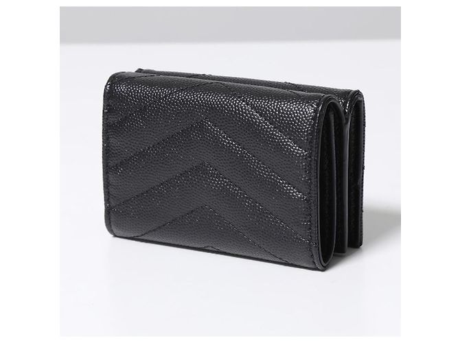 Saint Laurent Black Monogram Grained Poudre Embossed Leather Small Wallet - view 12