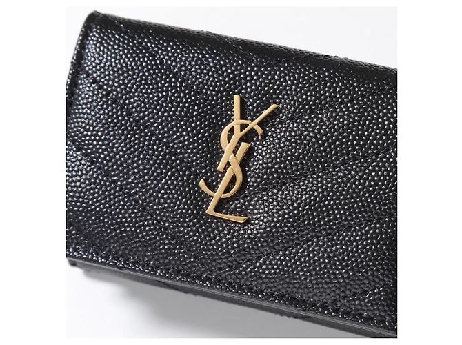 Saint Laurent Black Monogram Grained Poudre Embossed Leather Small Wallet - view 13