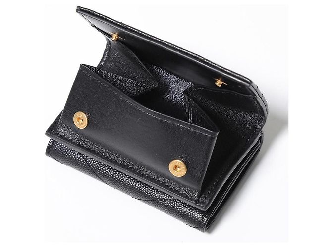 Saint Laurent Black Monogram Grained Poudre Embossed Leather Small Wallet - view 14