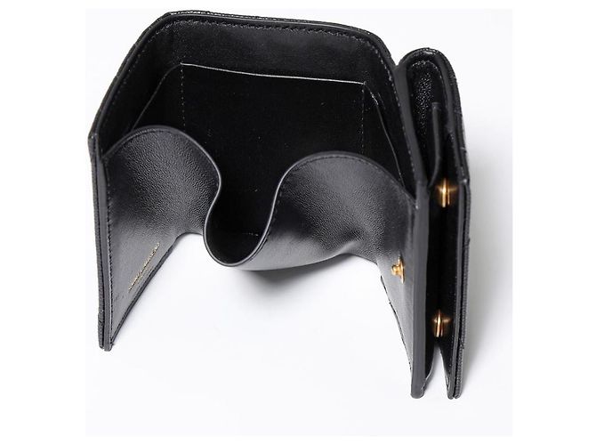 Saint Laurent Black Monogram Grained Poudre Embossed Leather Small Wallet - view 16