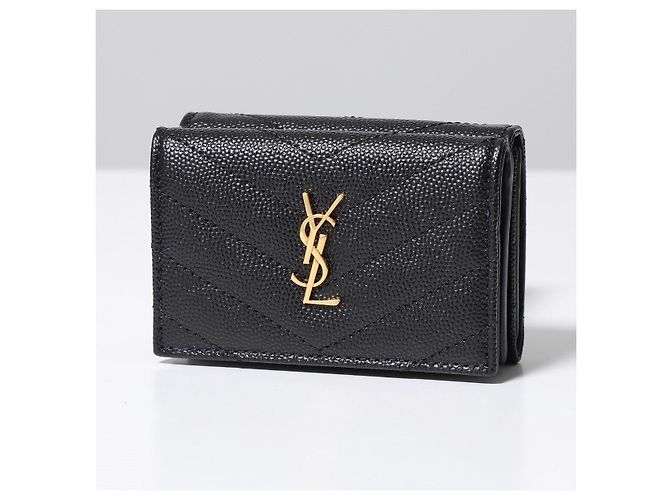 Saint Laurent Black Monogram Grained Poudre Embossed Leather Small Wallet - view 2
