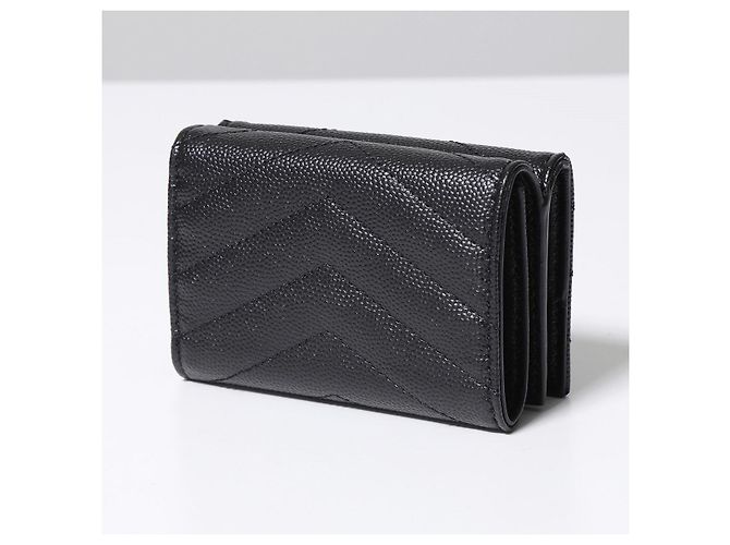 Saint Laurent Black Monogram Grained Poudre Embossed Leather Small Wallet - view 3