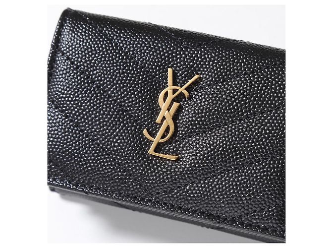 Saint Laurent Black Monogram Grained Poudre Embossed Leather Small Wallet - view 4