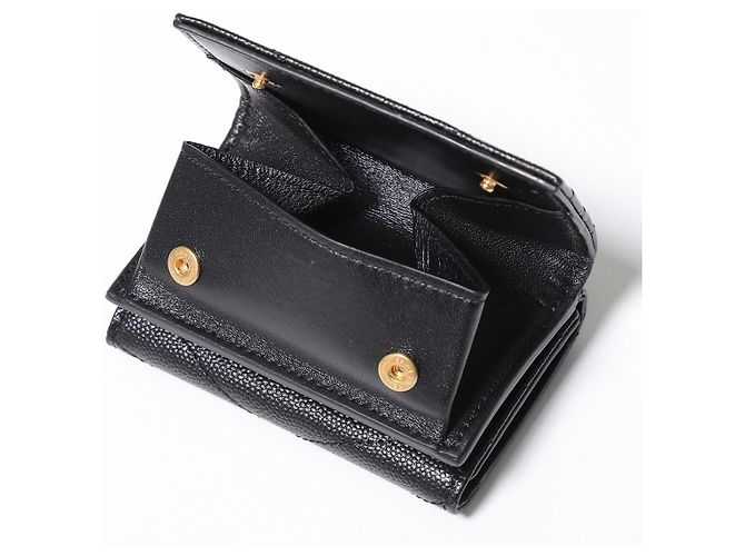 Saint Laurent Black Monogram Grained Poudre Embossed Leather Small Wallet - view 5