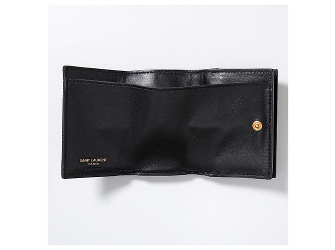 Saint Laurent Black Monogram Grained Poudre Embossed Leather Small Wallet - view 6
