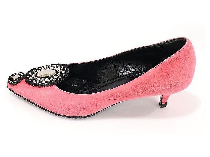 Hermès Décolleté in scamosciato rosa decorate con pois metallici da donna - vista 4