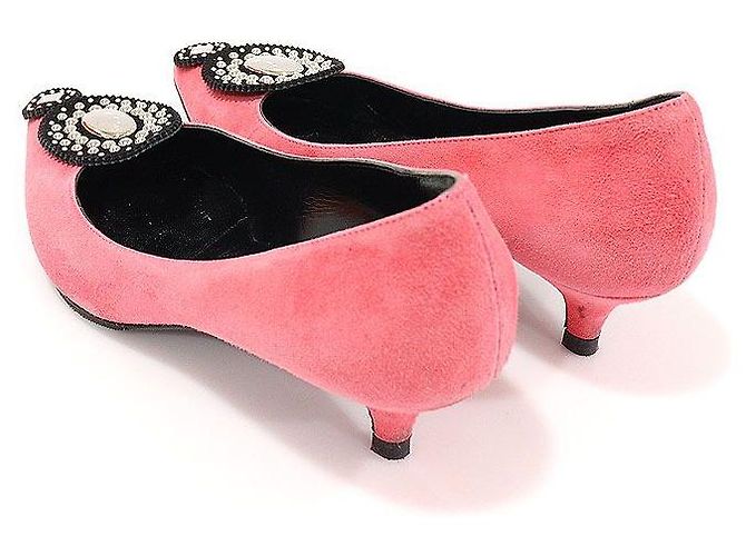 Hermès Décolleté in scamosciato rosa decorate con pois metallici da donna - vista 5