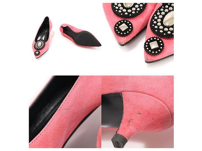 Hermès Décolleté in scamosciato rosa decorate con pois metallici da donna - vista 6