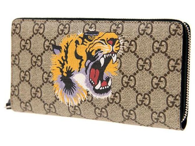 Gucci Cartera larga con cremallera Supreme Tiger Beige Multicolor - vista 5