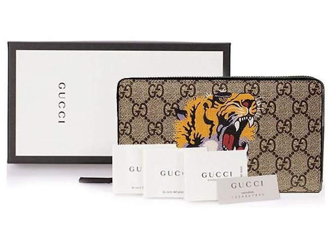 Gucci Cartera larga con cremallera Supreme Tiger Beige Multicolor - vista 7