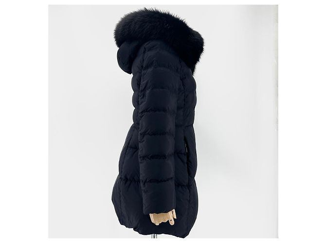 Prada Re-Nylon Triangle Logo Fox Fur Women's Long Puffer Jacket Black - view 5