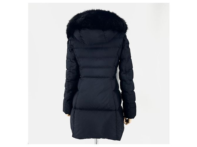 Prada Re-Nylon Triangle Logo Fox Fur Women's Long Puffer Jacket Black - view 6