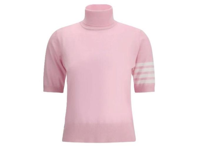 Thom Browne Lockeres Kurzarm-Rollkragen aus feiner Merinowolle Pink - Ansicht 3