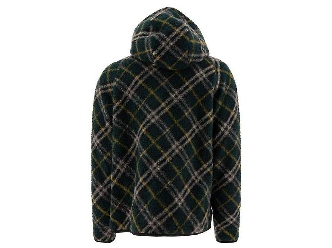 Burberry Check Pattern Wool Blend Hooded Jacket Black - view 5