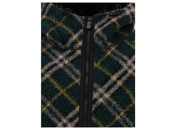 Burberry Check Pattern Wool Blend Hooded Jacket Black - view 6