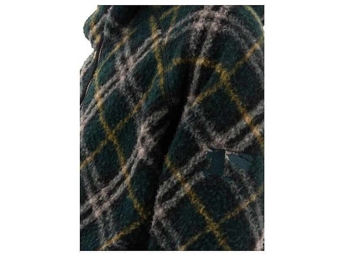 Burberry Check Pattern Wool Blend Hooded Jacket Black - view 7
