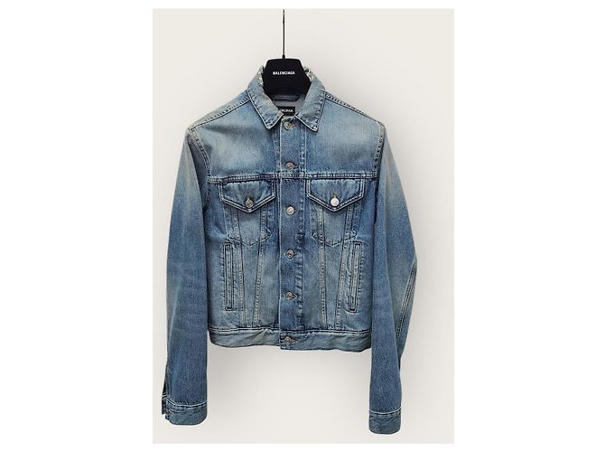 Balenciaga Waschbare Jeansjacke in Mittelblau-Grün - Ansicht 2