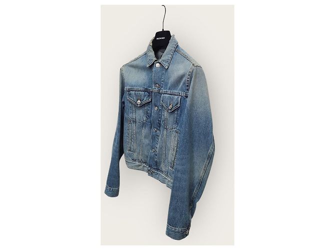 Balenciaga Waschbare Jeansjacke in Mittelblau-Grün - Ansicht 3