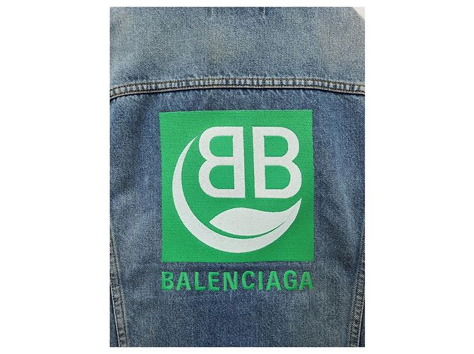 Balenciaga Waschbare Jeansjacke in Mittelblau-Grün - Ansicht 4